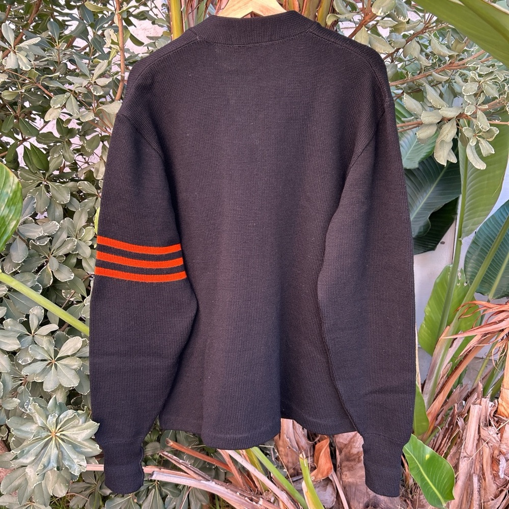 Vintage 1960s Varsity Knit Cardigan Wool Sweater Black Orange 25x29.5 - Picture 4 of 4